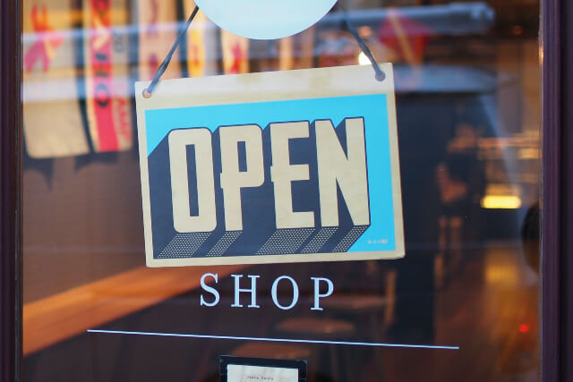 Open sign in a business window