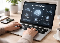Laptop computer with an AI program pulled up on the screen