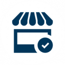 claim-your-business-on-google Icon of a shop with a checkmark overlaid