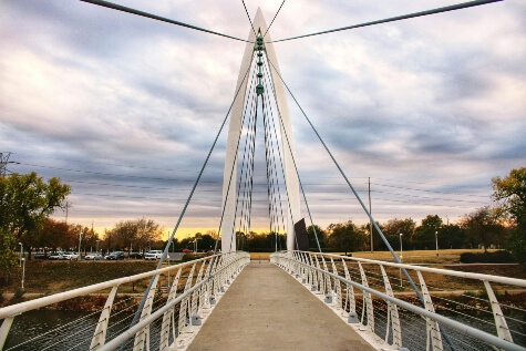 Keeper of the Plains walking bridge in Wichita, KS.